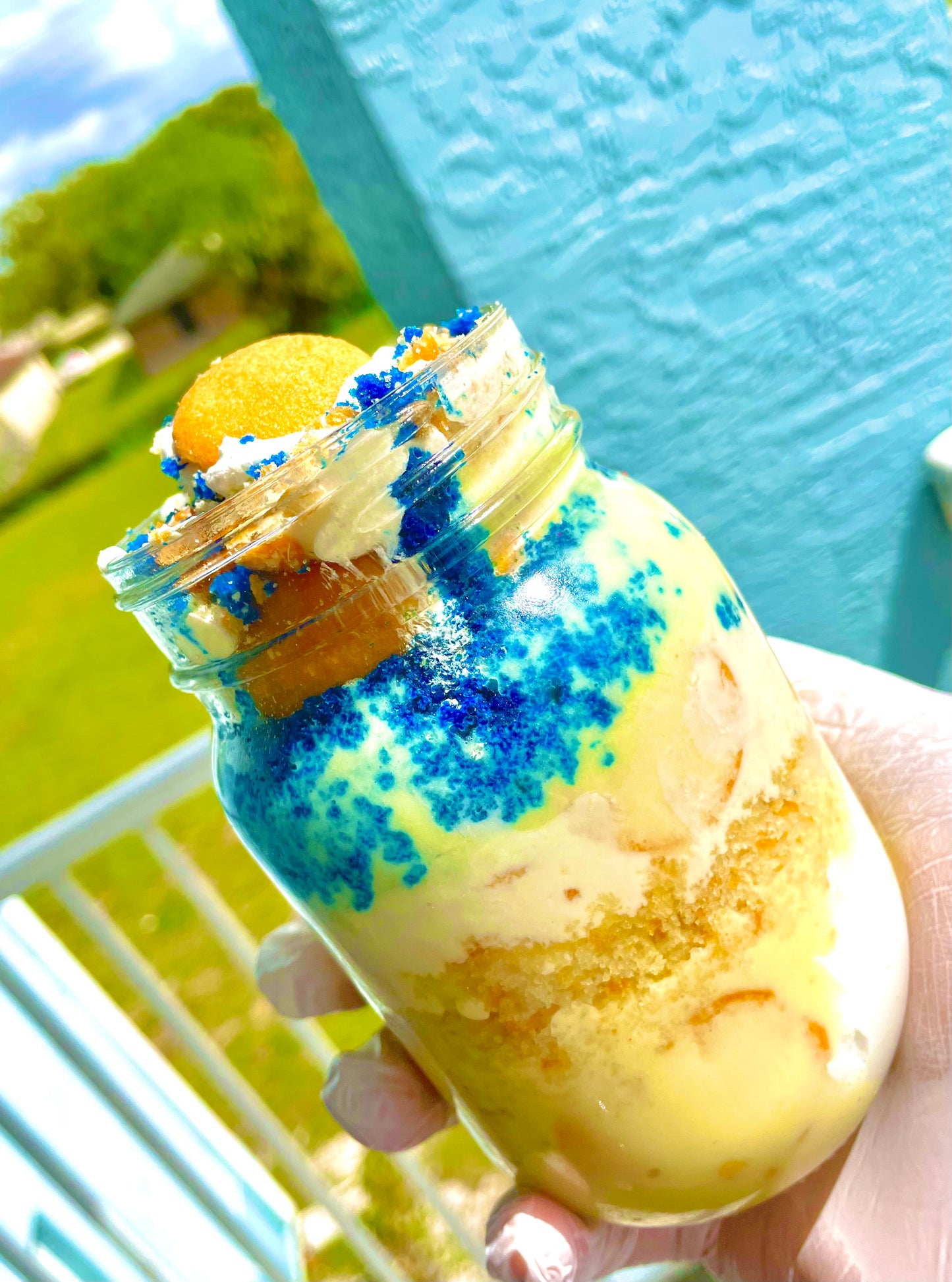 Blue Velvet Banana Pudding Cake Jar