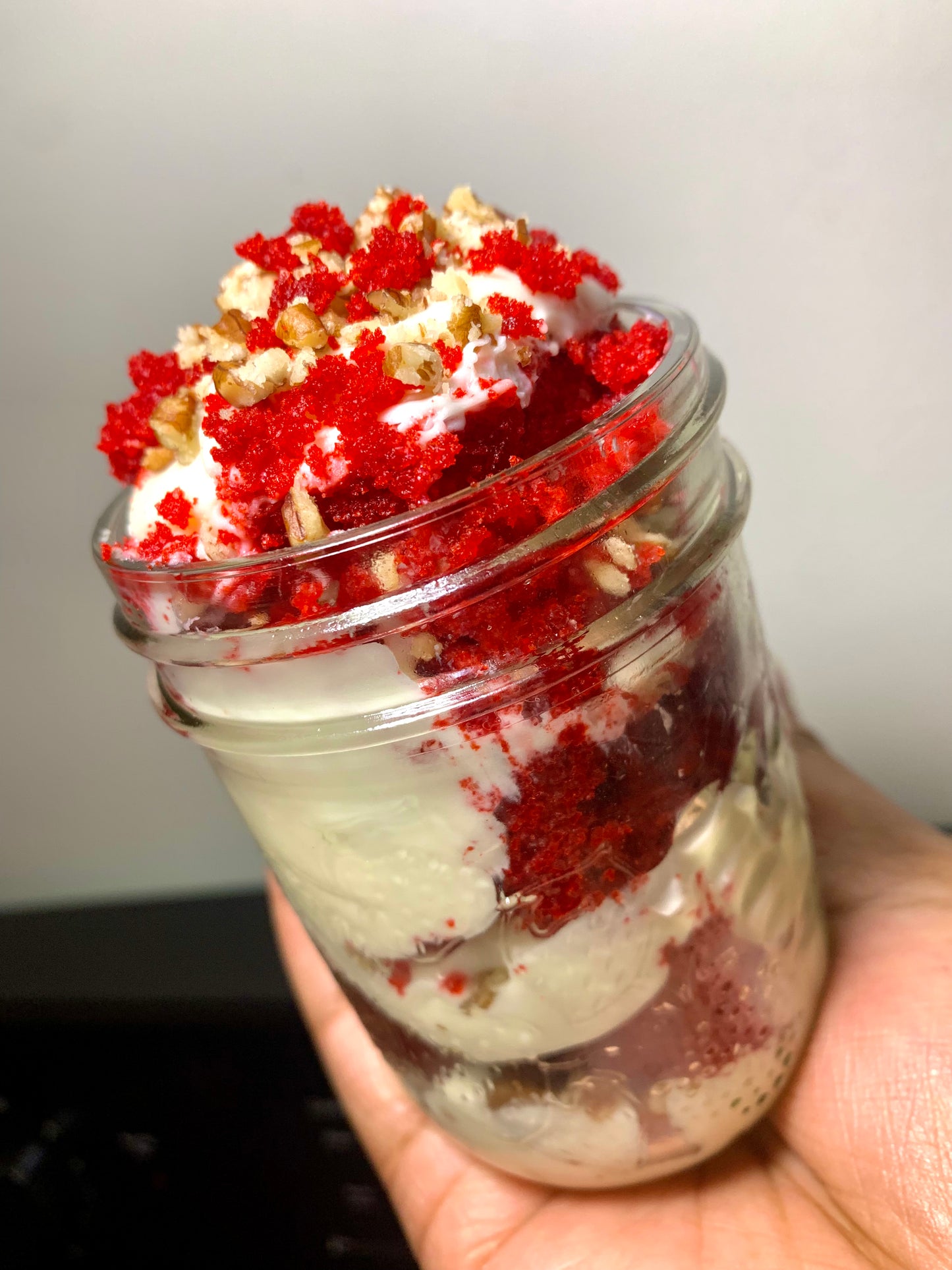 Red Velvet Cake Jar (half size) with pecans